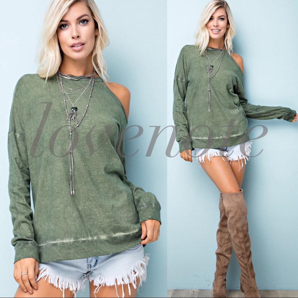 1 M left! • Oil Washed Cotton Off The Shoulder Top - Picture 5 of 6